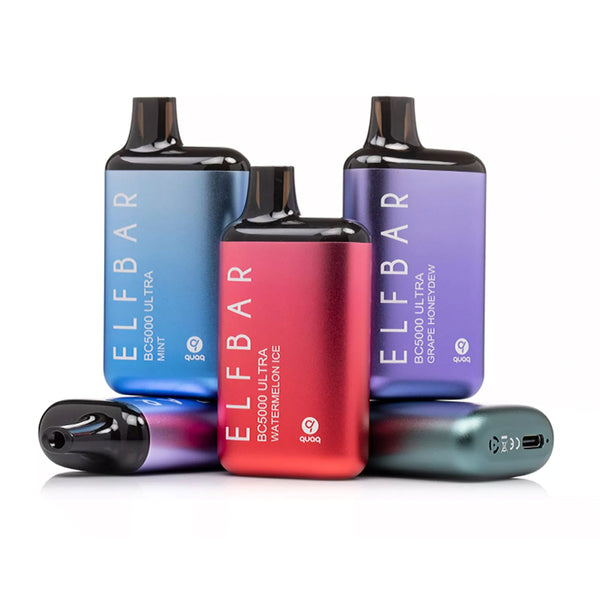 Four colorful ELF BAR vape devices displayed together.