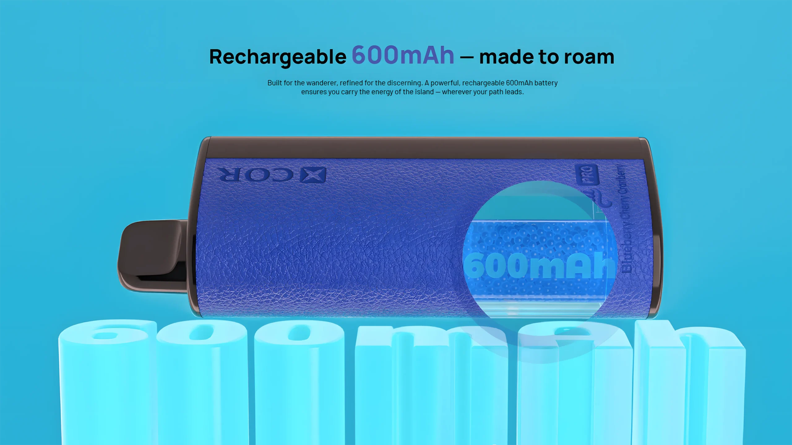 Rechargeable 600mAh battery for portable use.
