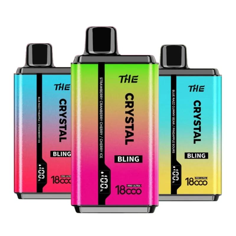 Three colorful vape batteries with flavor descriptions.
