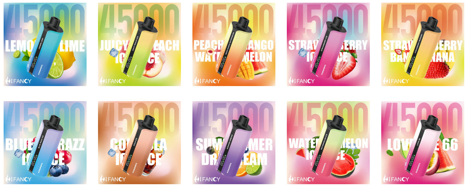 Variety of flavored vape products displayed attractively.