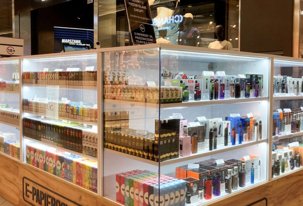 Display of vape products in a retail store