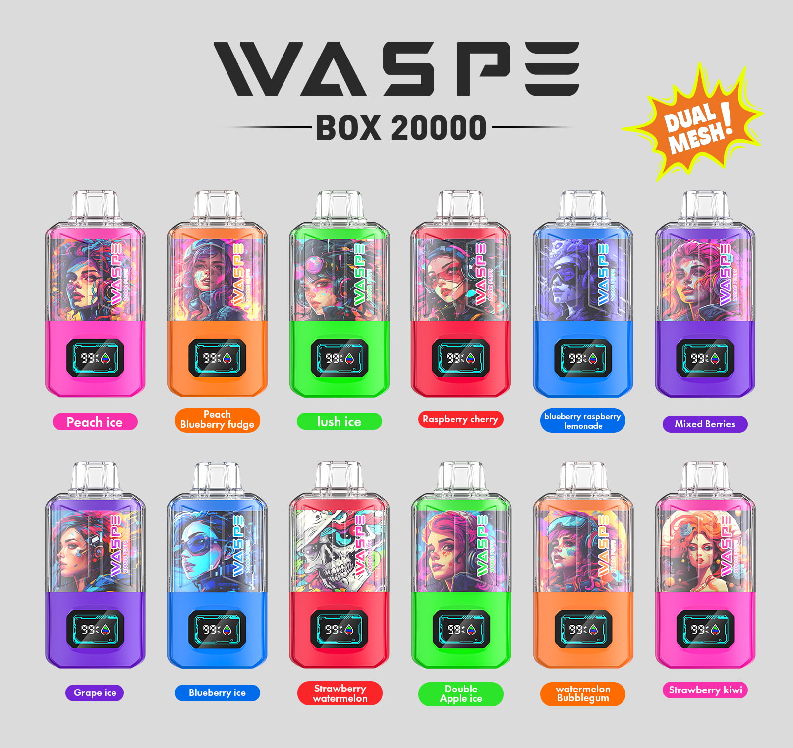 Assorted WASPE Box 20000 vape flavors