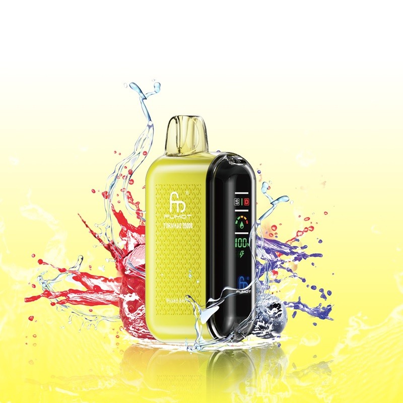 Zdjęcie e-papierosa Fumot Tornado 20000 Puffs, podkreślające jego solidną budowę i design.