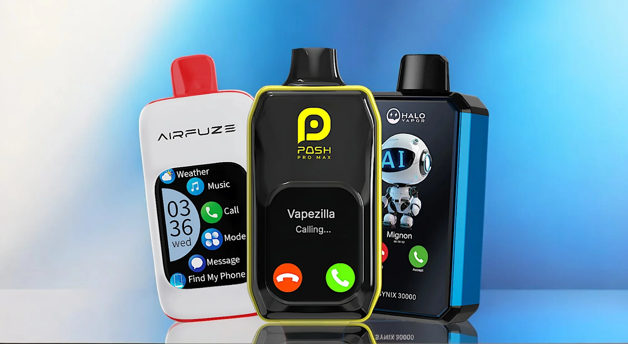 Inteligentny e-papieros z podłączoną aplikacją na smartfonie, wyświetlający dane.