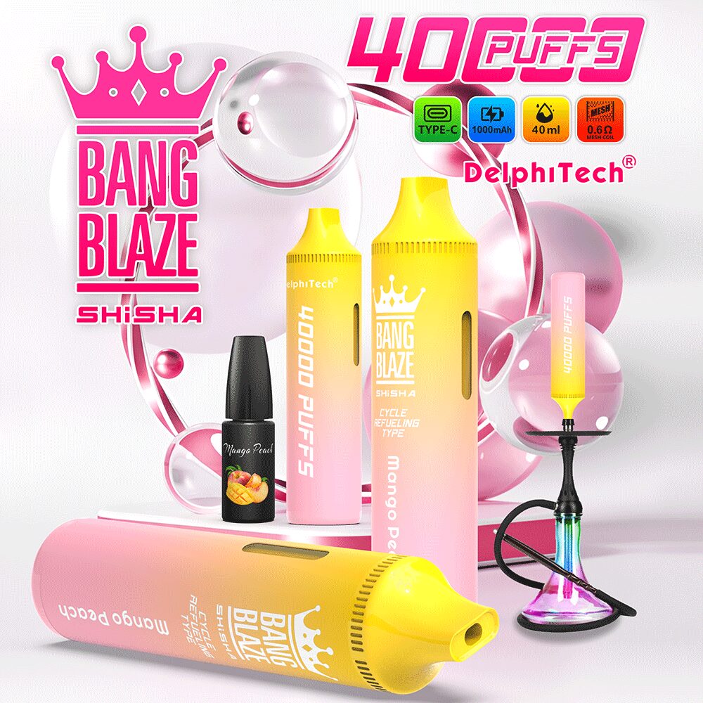 Ręce otwierające eleganckie pudełko z e-papierosem Bang Blaze 40000, ukazujące jego solidne opakowanie.
