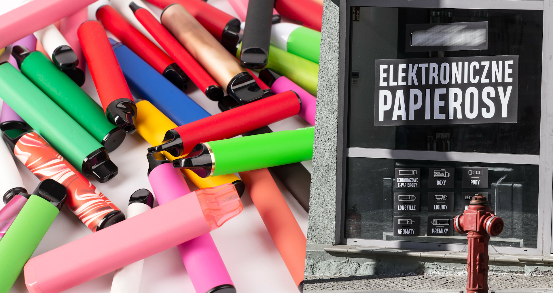 Scena z Dzikiego Zachodu z poszukiwaczami złota, w tle nowoczesne e-papierosy, symbolizująca szybki i ryzykowny rynek jednorazówek w Polsce.