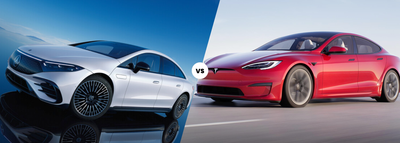 Obraz przedstawiający e-papieros HIFANCY obok samochodu Tesla oraz e-papieros Elfbar obok klasycznego Mercedesa, symbolizujące porównanie dwóch filozofii produktu.