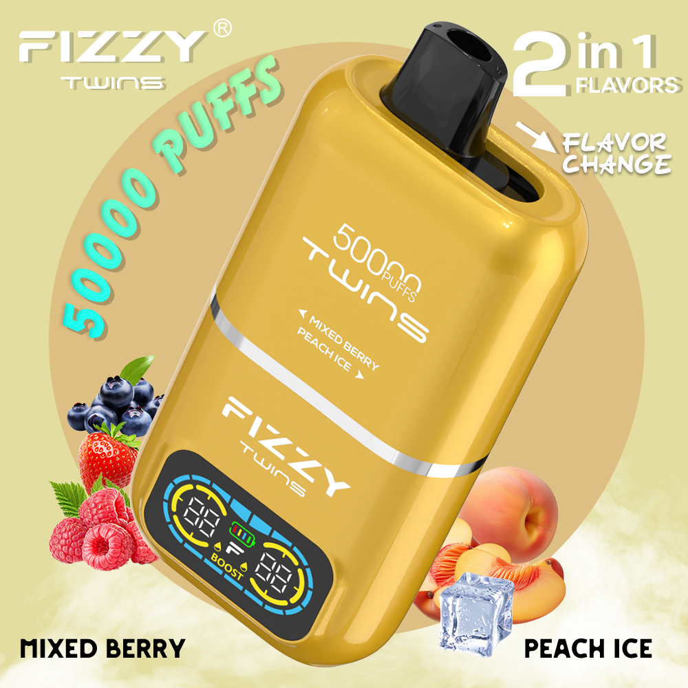 Fizzy Twins 50000 e-papieros, dual flavor vape, urządzenie dwusmakowe - Fizzy Twins 50000 50k Puffs 2% 5% Nicotine Double Taste LCD ...