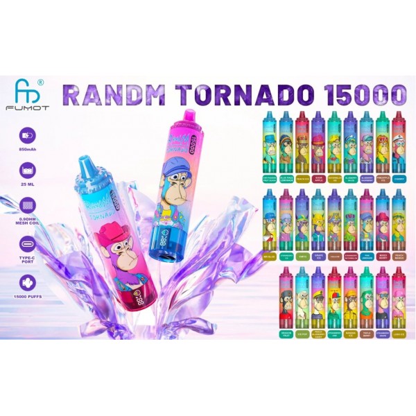 Big Puffs jednorazówki, RandM Tornado, Fizzy, e-papierosy online, wiele smaków, kolorowe opakowania, nowoczesne vape - Jednorazówka RandM Tornado 15000 15k Puffs 25ml 5% 850mAh USB-C 59zł