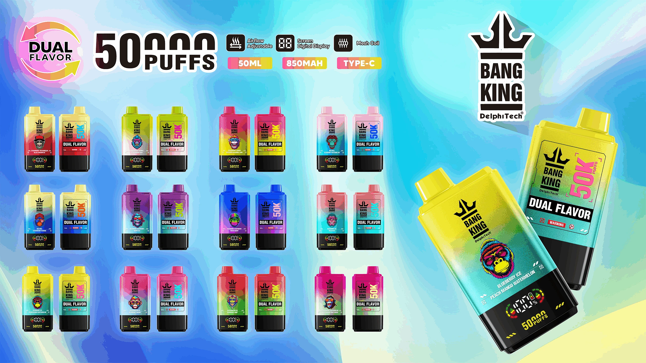dual flavor vape devices, e-papierosy dwa smaki, technologia 2w1 vape, innowacyjne jednorazówki smaki, przełączane smaki vape - BangKing 50K Dual Flavor Jednorazowy E-Papieros: Dlaczego ...