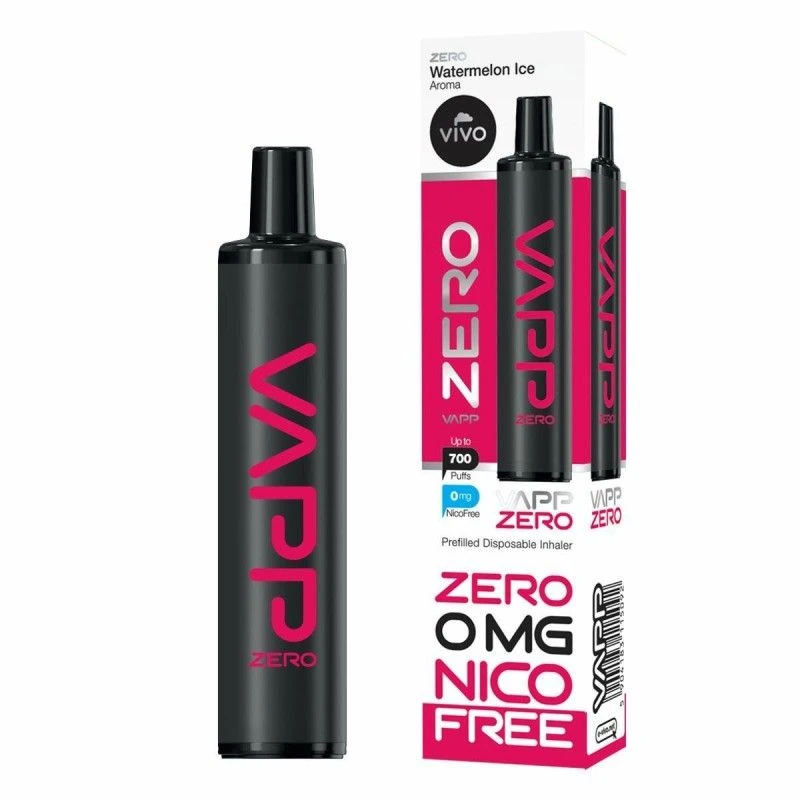 panika rzucanie palenia, pusta jednorazówka vape, stres wieczorem, nawyk bez nikotyny - E-Inhalator VIVO VAPP ZERO - Watermelon Ice 0mg - Orzeźwiająca ...