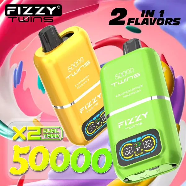 Fizzy Twins 50000 Puffs e-papieros, vape o smaku cukierkowych jagód, duży jednorazowy e-papieros - Fizzy Twins 50000 Puffs Dual Tank Double Flavor 12 Colors 2% 5 ...