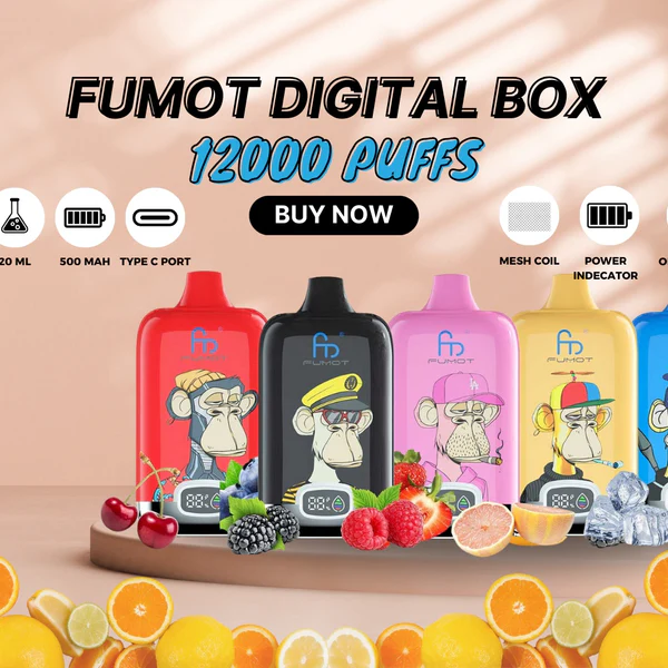 Zbliżenie na ekran LED e-papierosa Fumot Digital Box, pokazujący wyraźnie procent baterii i poziom liquidu.