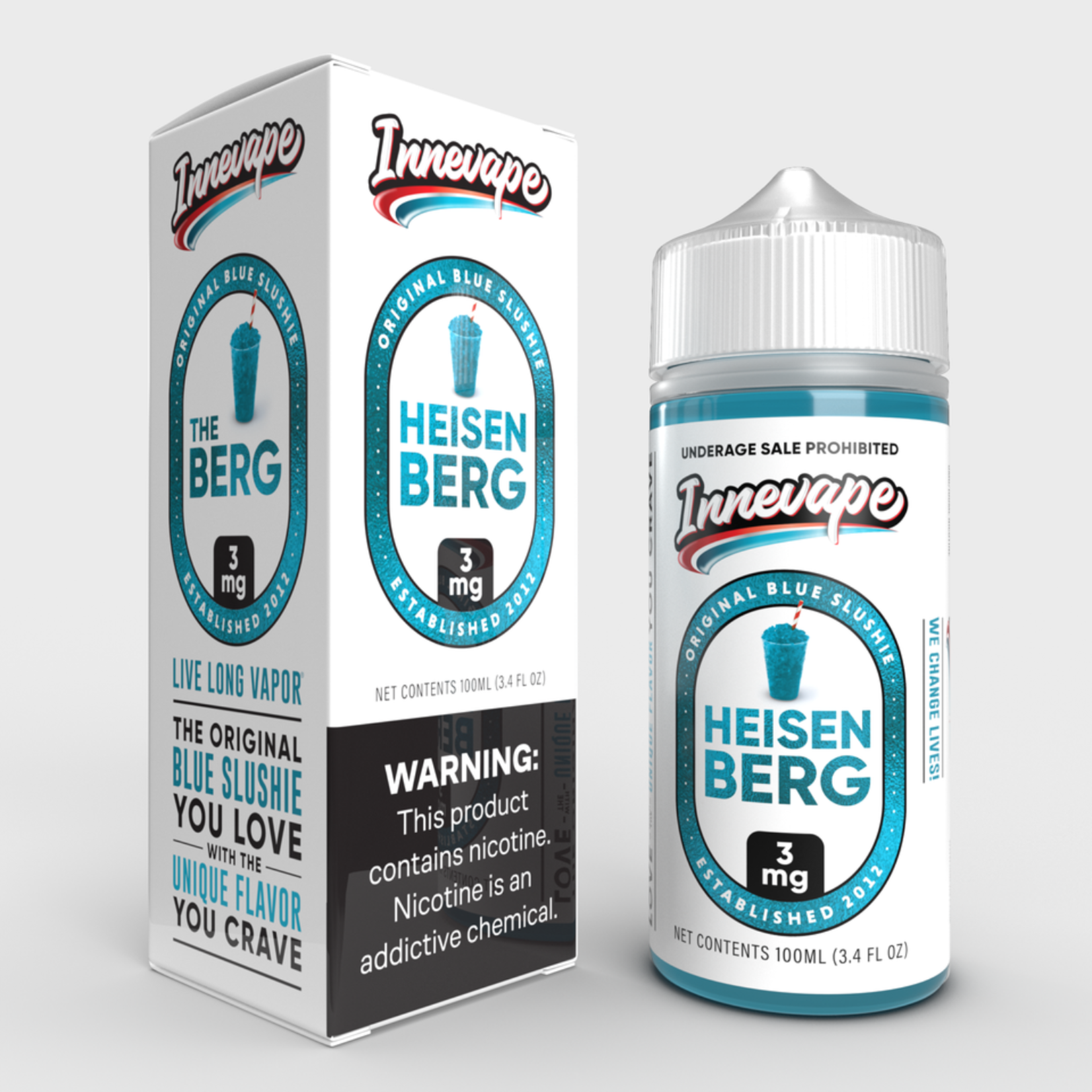 Niebieski drink koktajl, Heisenberg styl vape, tajemniczy niebieski płyn, anyż mentol eukaliptus, borówka jeżyna - Innevape Heisenberg Ice 100ml