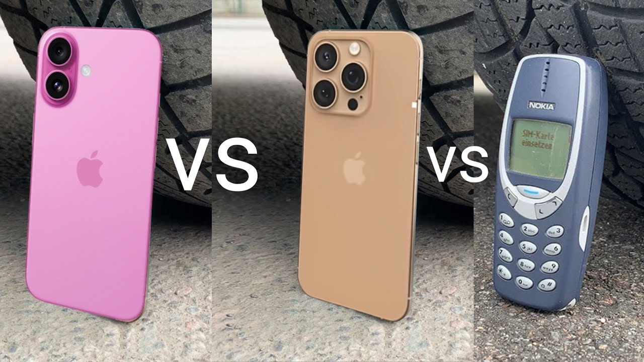 porównanie Nokia 3310 i nowoczesny smartfon iPhone 16 obok siebie - iphone 16 vs iphone 16 pro max vs nokia 3310 vs bike