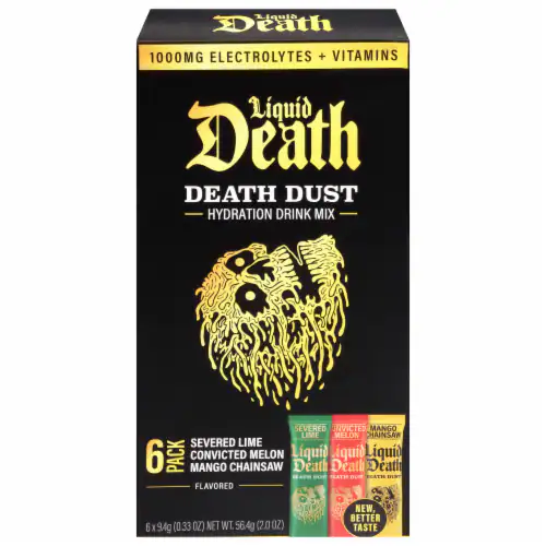 upadek premixów e-liquid, śmierć premixów, stary format liquidu, nagrobek premix, e-papierosy przeszłość - Liquid Death Death Dust Hydration Mix - Lemon Melon & Mango, 6 pk ...