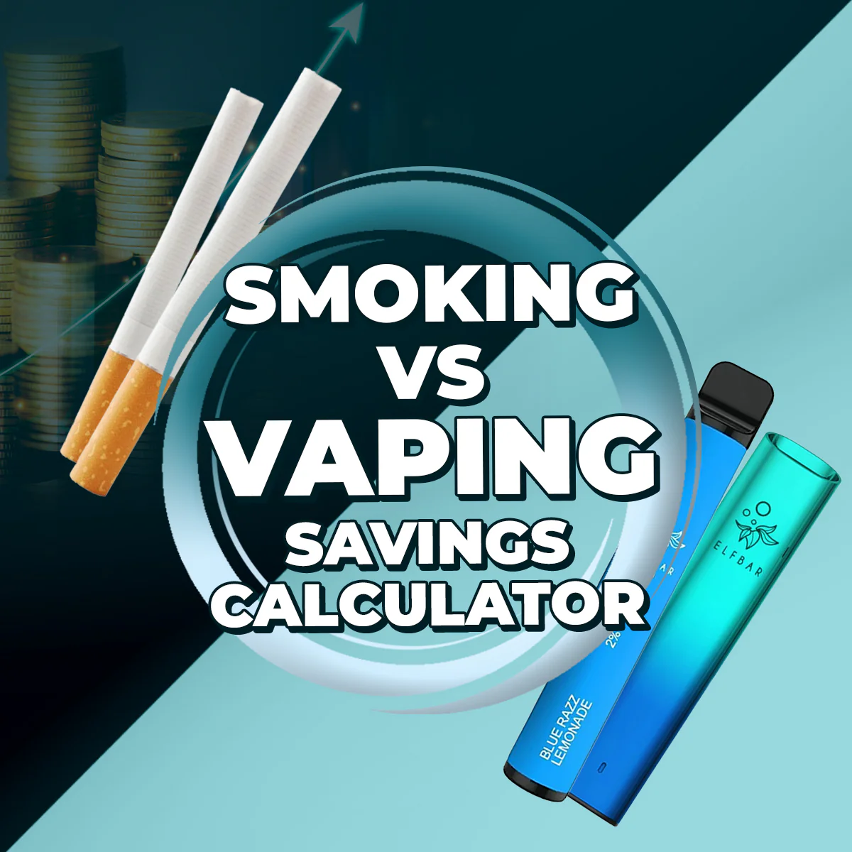 kalkulator i e-papierosy, porównanie kosztów vape, oszczędności na wapowaniu, dużo małych jednorazówek obok dużego XCOR, wydatki na vape - Smoking vs Vaping Savings Calculator | How much do you save?
