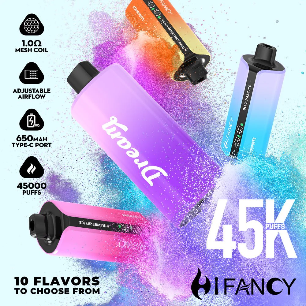 Hifancy Dream 45000 Puffs tryb BOOST, gęsta chmura vape, osoba wapująca dużo pary, intensywne doznania wapowania - EU Warehouse HIFANCY DREAM 45000 Puffs Disposable Vape Wholesale ...