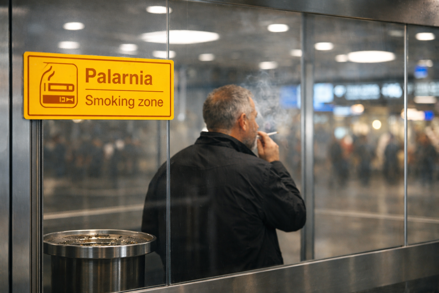 Lotnisko Chopina vaping, palenie na lotnisku, e-papieros przed lotem, samolot na płycie lotniska, podróżnik e-papieros - Utknęli w palarni na Lotnisku Chopina. Samolot poleciał bez nich
