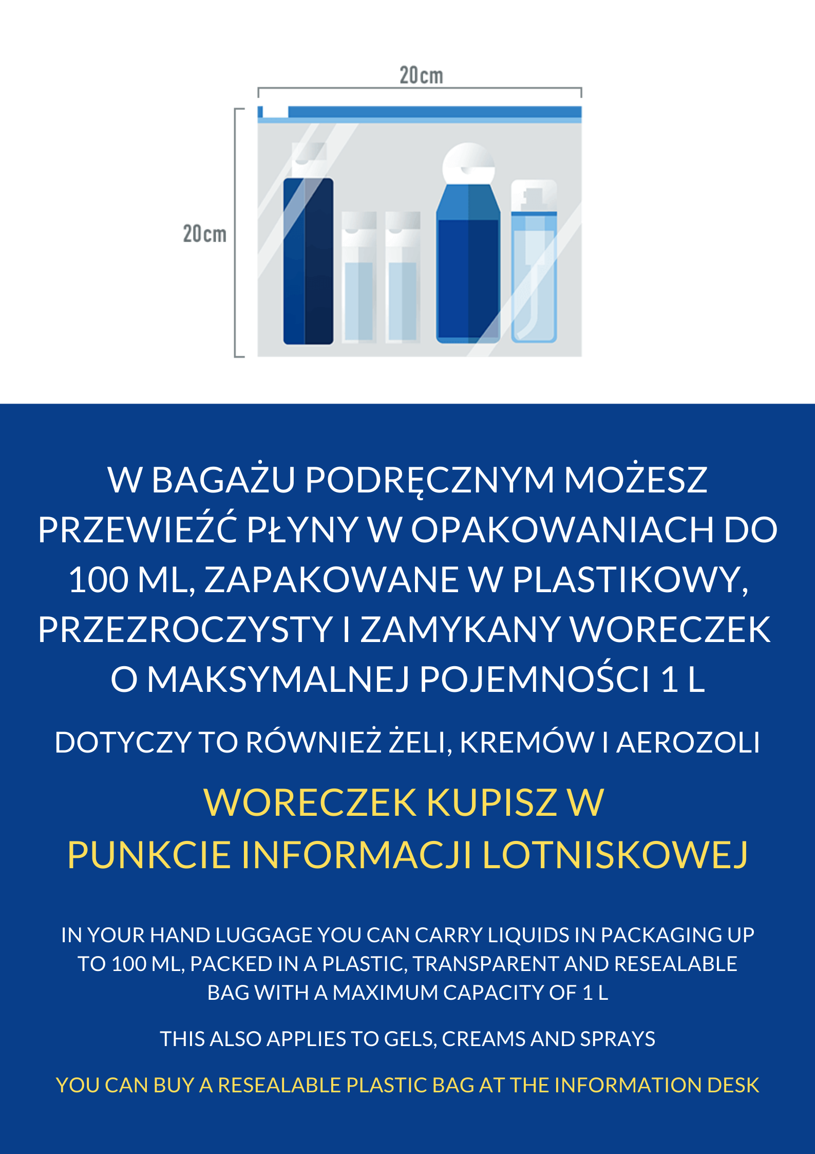 limit płynów 100ml bagaż podręczny woreczek strunowy lotnisko kontrola bezpieczeństwa - Port lotniczy Olsztyn-Mazury - Bezpieczeństwo