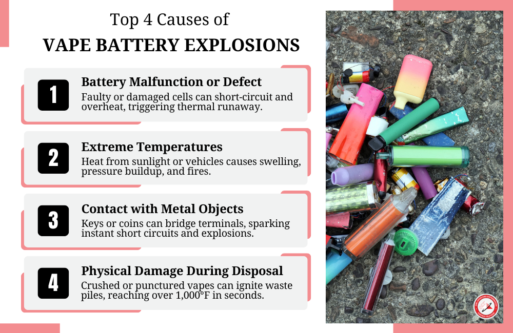 pożar śmieciarki bateria vape, płonące e-papierosy odpady, zagrożenie pożarowe vape - Vape Battery Fires Risks in Waste Facilities Explained
