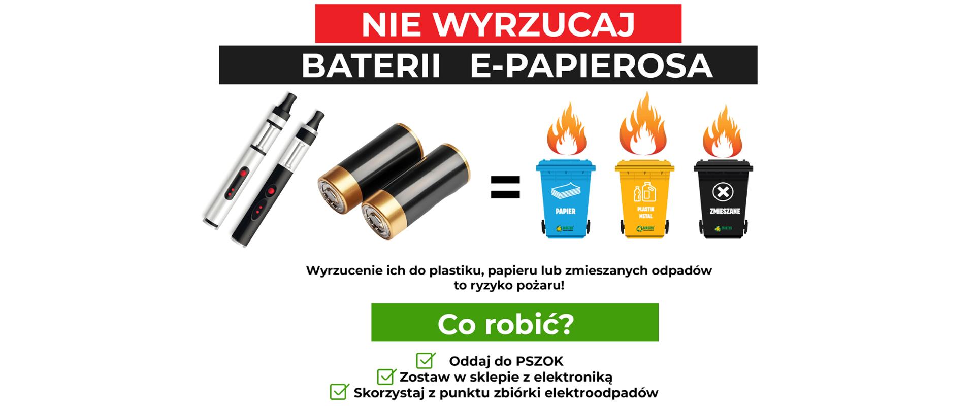 jednorazowy e-papieros pali się w koszu, eksplodująca bateria litowa w śmieciarce, nieprawidłowa utylizacja e-papierosów niebezpieczeństwo pożaru - Bomba w śmietniku - jak elektroodpady stają się tykającym ...