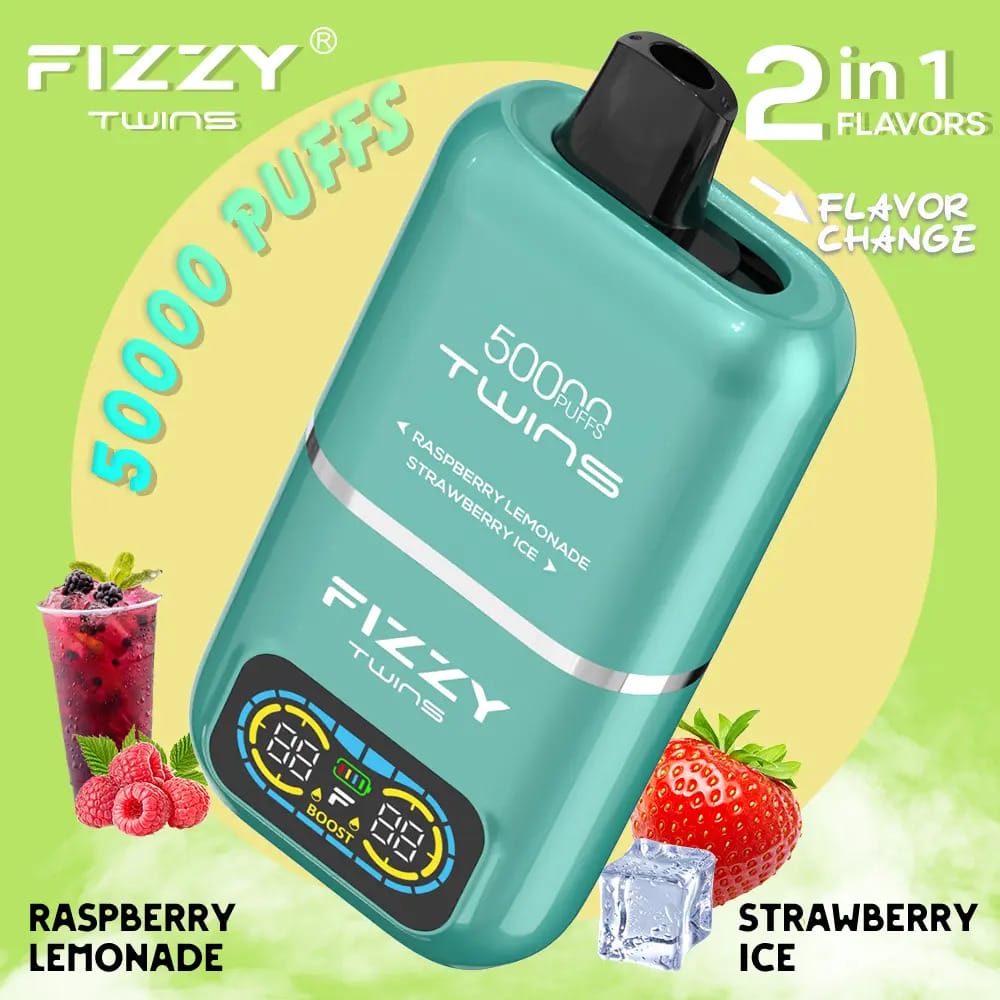porównanie e-papierosów jednorazowych, Fizzy Twins 50000 parametry, długotrwały vape infographic, 50000 buchów - Fizzy Twins 50000 Puffs Jednorazowy Vape - VapePL