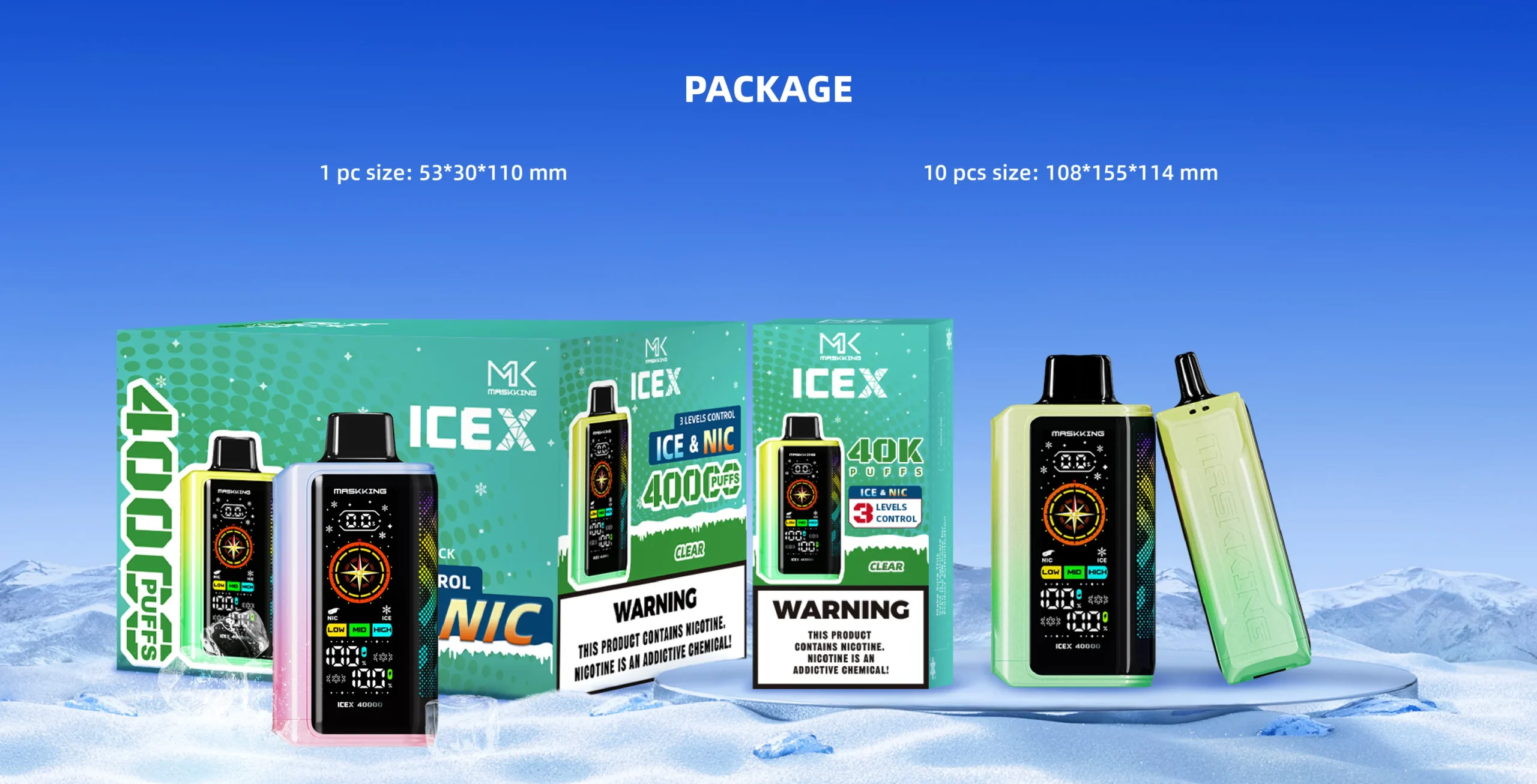 jednorazowy e papieros maskking icex 40000 3 poziomy mocy ice & nic
