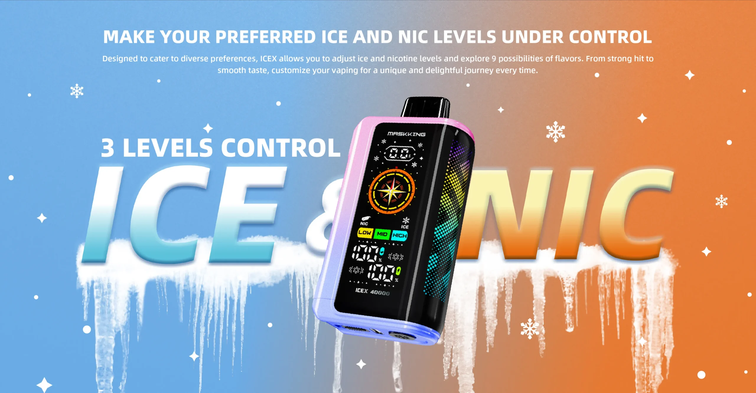 jednorazowy e papieros maskking icex 40000 3 poziomy mocy ice & nic