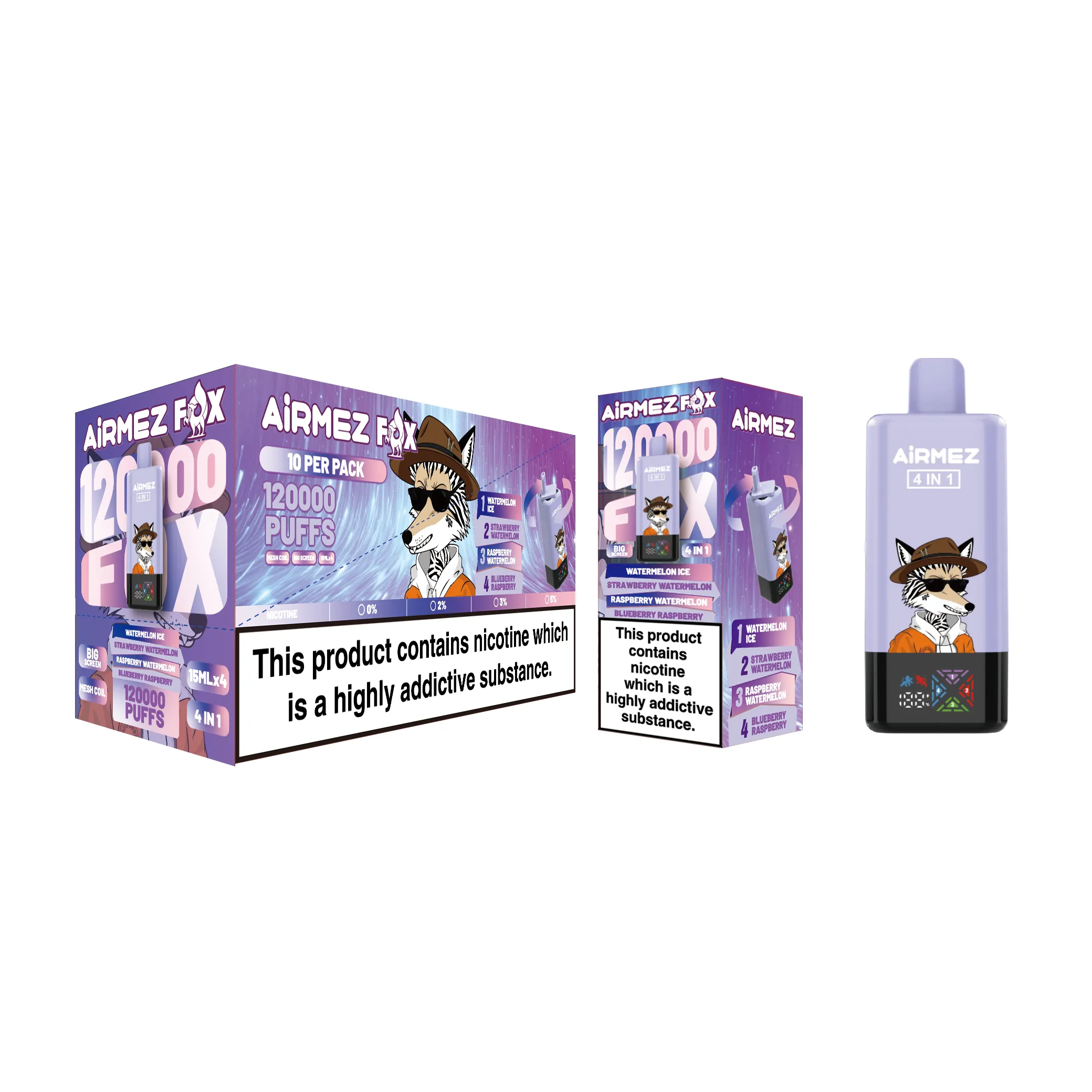 airmez fox 4 in 1 120k jednorazowy e papieros 2% – 120000 puffs | 4 smaki w 1 urządzeniu