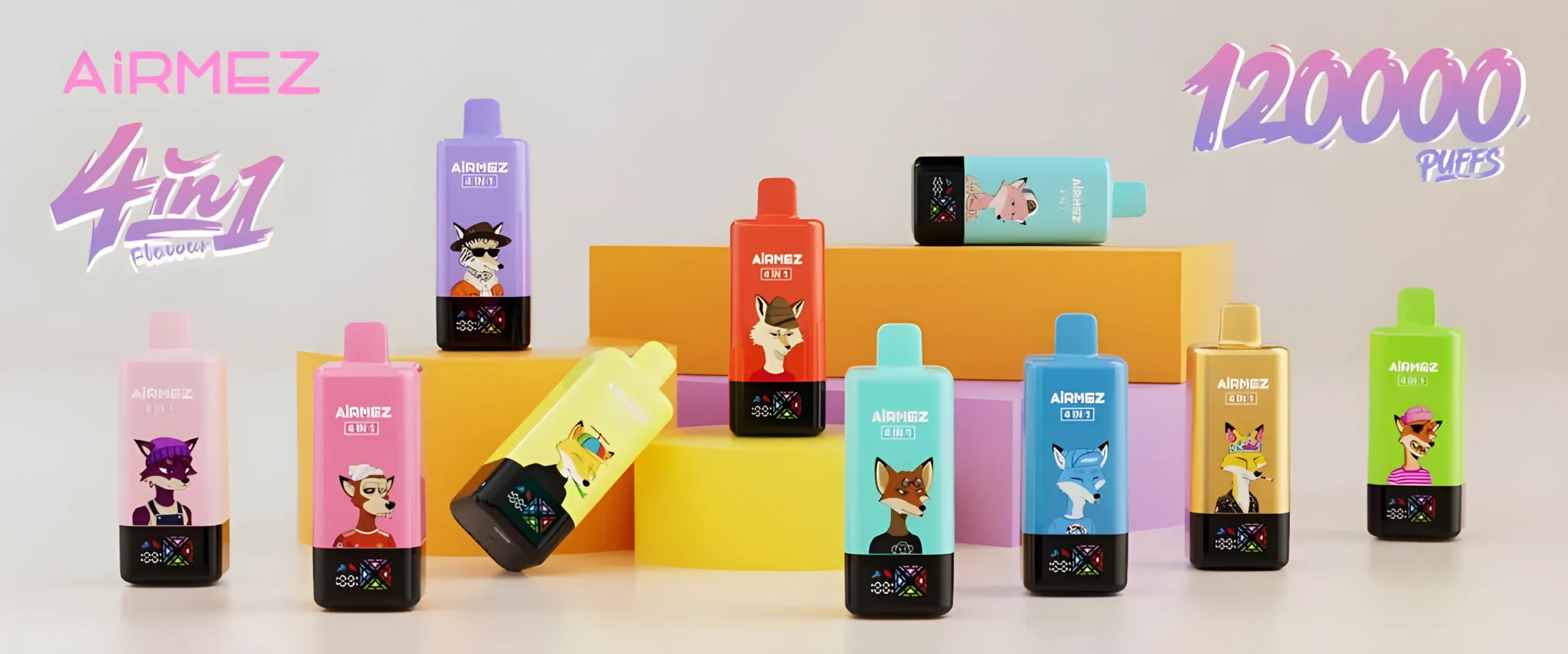 airmez fox 4 in 1 120k jednorazowy e papieros 2% – 120000 puffs | 4 smaki w 1 urządzeniu