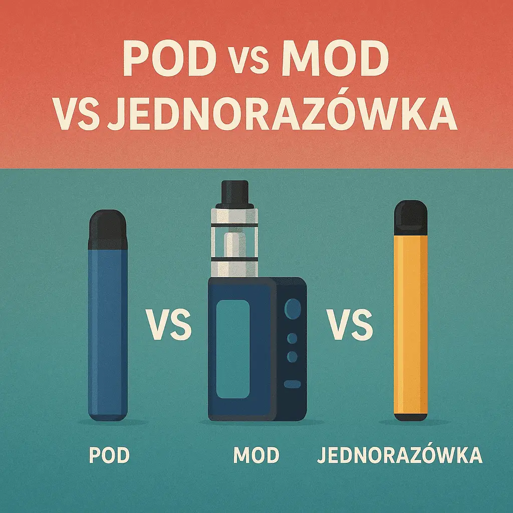 Wizualne porównanie dwóch jednorazowych e-papierosów: jeden z etykietą legalny i widocznymi cechami zgodnymi z polskim prawem (np. akcyza, polskie ostrzeżenia), drugi z etykietą nielegalny i brakującymi lub nieprawidłowymi oznaczeniami.