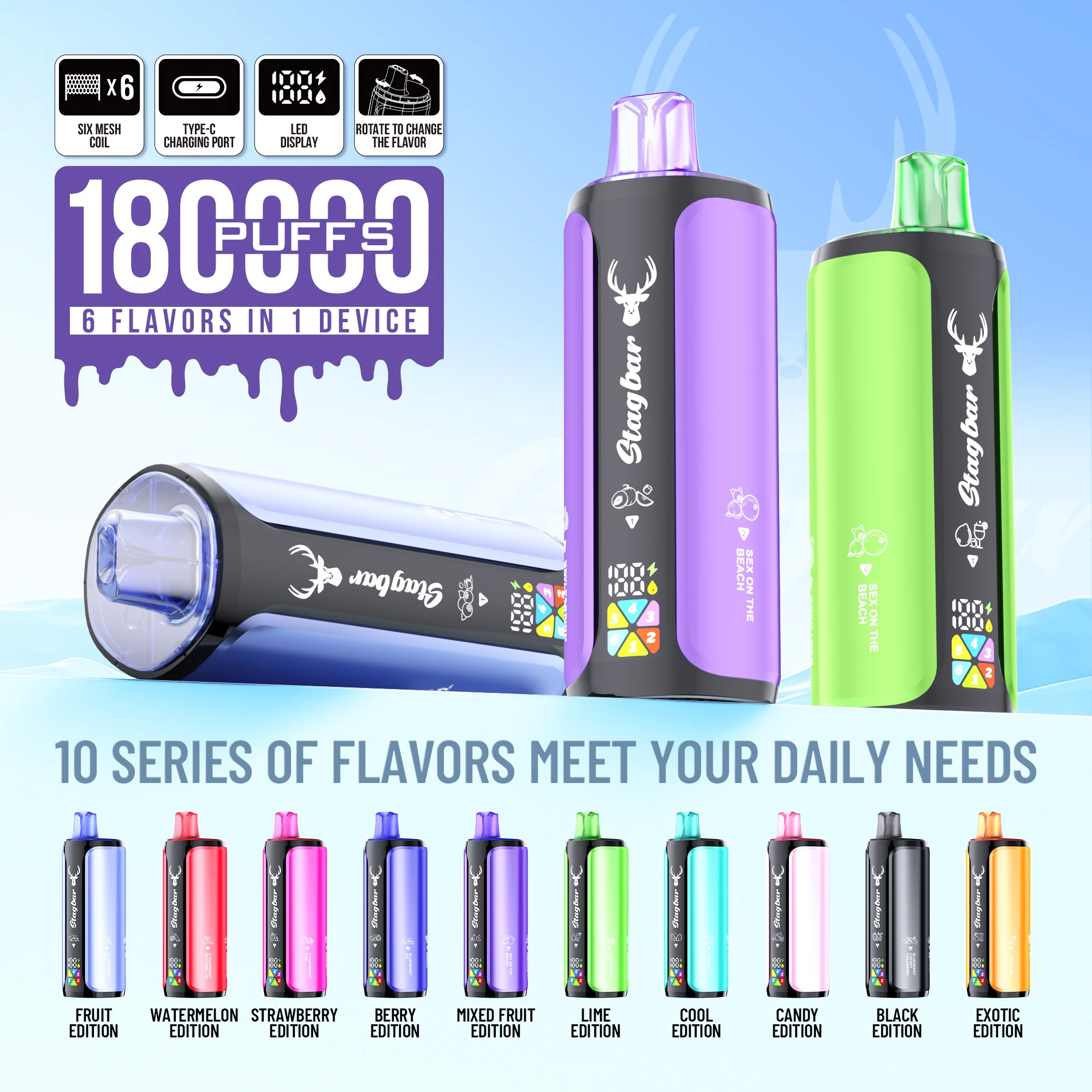 stagbar 6in1 180000 puffs – obrotowy e papieros 6w1 (108ml)