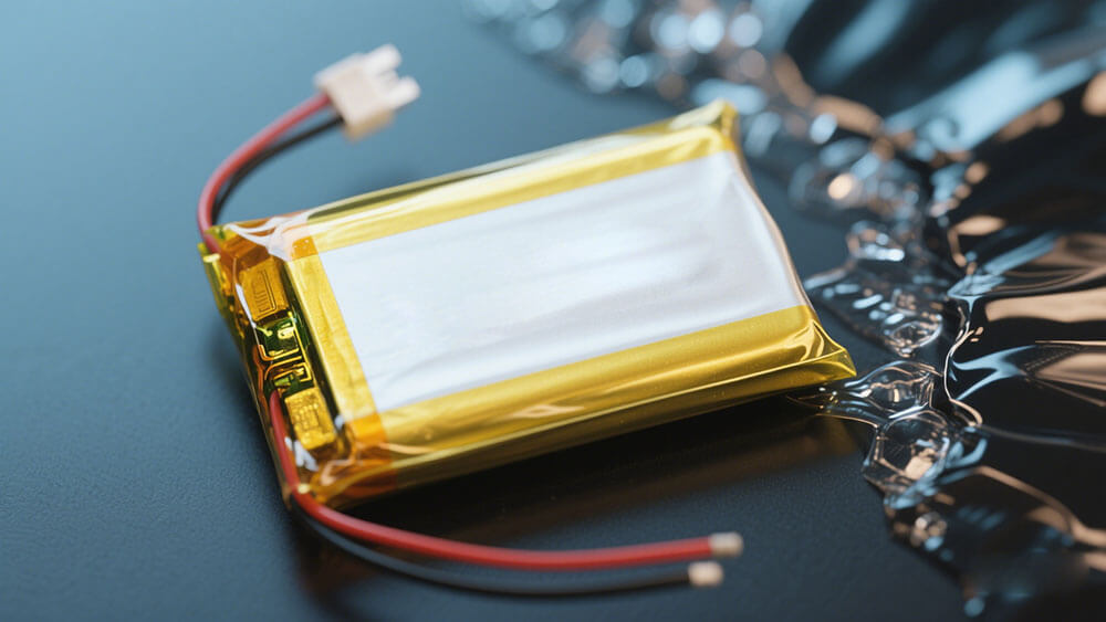 Schemat ogniwa litowo-jonowego z oznaczeniem ryzyka ucieczki termicznej (thermal runaway) lub uszkodzona, przegrzana bateria e-papierosa symbolizująca niebezpieczeństwo braku układu BMS.